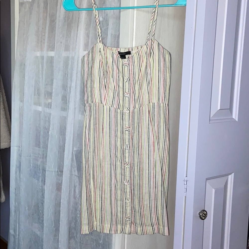 multi colored stripped dress with buttons